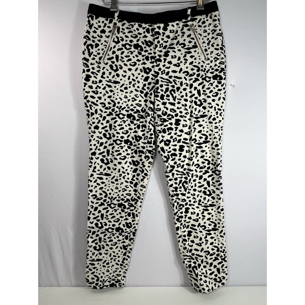 Forever‎ 21 Women's Pants White/Black Animal Print Stretch Faux Pockets Sz LARGE